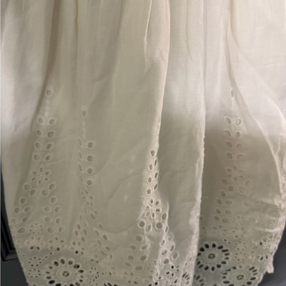 Altar’d State Cream Eyelet Midi Dress Smocked Bodice Tie Strap XS Cottagecore - Picture 2 of 6